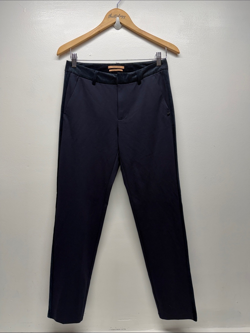 Scotch & Soda Pants Tuxedo Style Satin Velvet Trim Mid Rise Staight Leg Blue XS
